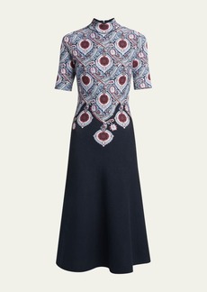 Etro Printed High-Neck Knit Midi Dress