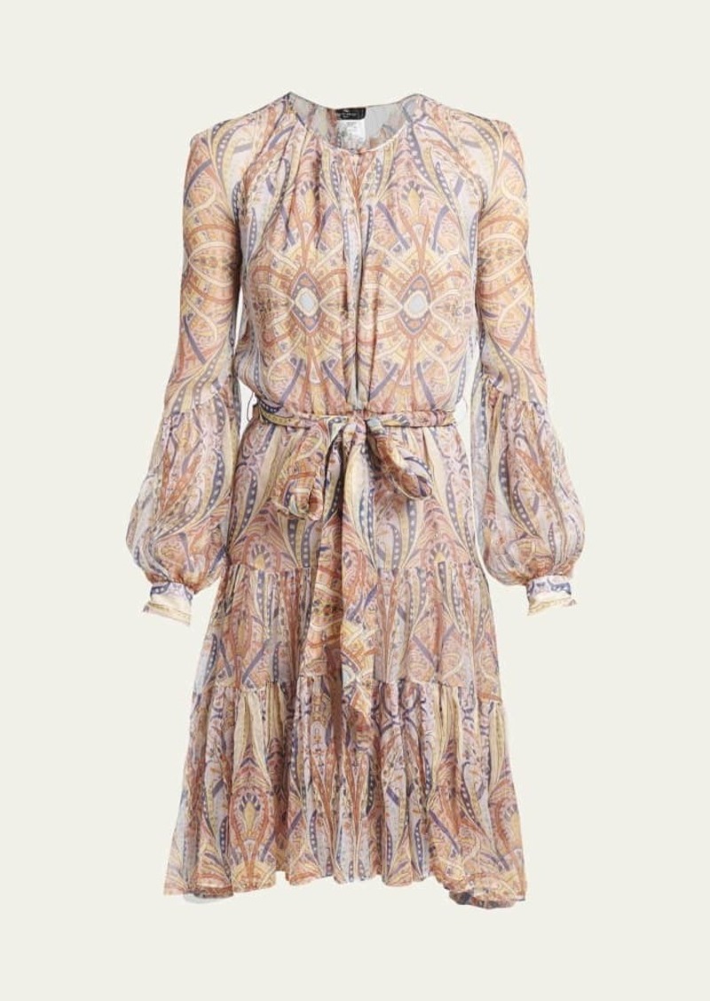 Etro Tie-Waist Printed High-Low  Silk Midi Dress