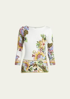 Etro Tree of Life 3/4-Sleeve Stampa Croce Pullover