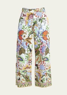 Etro Tree of Life Cropped Cotton Wide-Leg Pants
