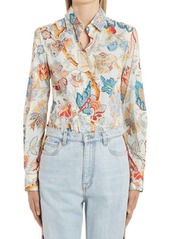 Etro Tree of Life Print Stretch Cotton Button-Up Shirt in Bianco 0990 at Nordstrom