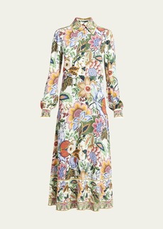Etro Treee of Life Cady Midi Button-Front Shirt Dress