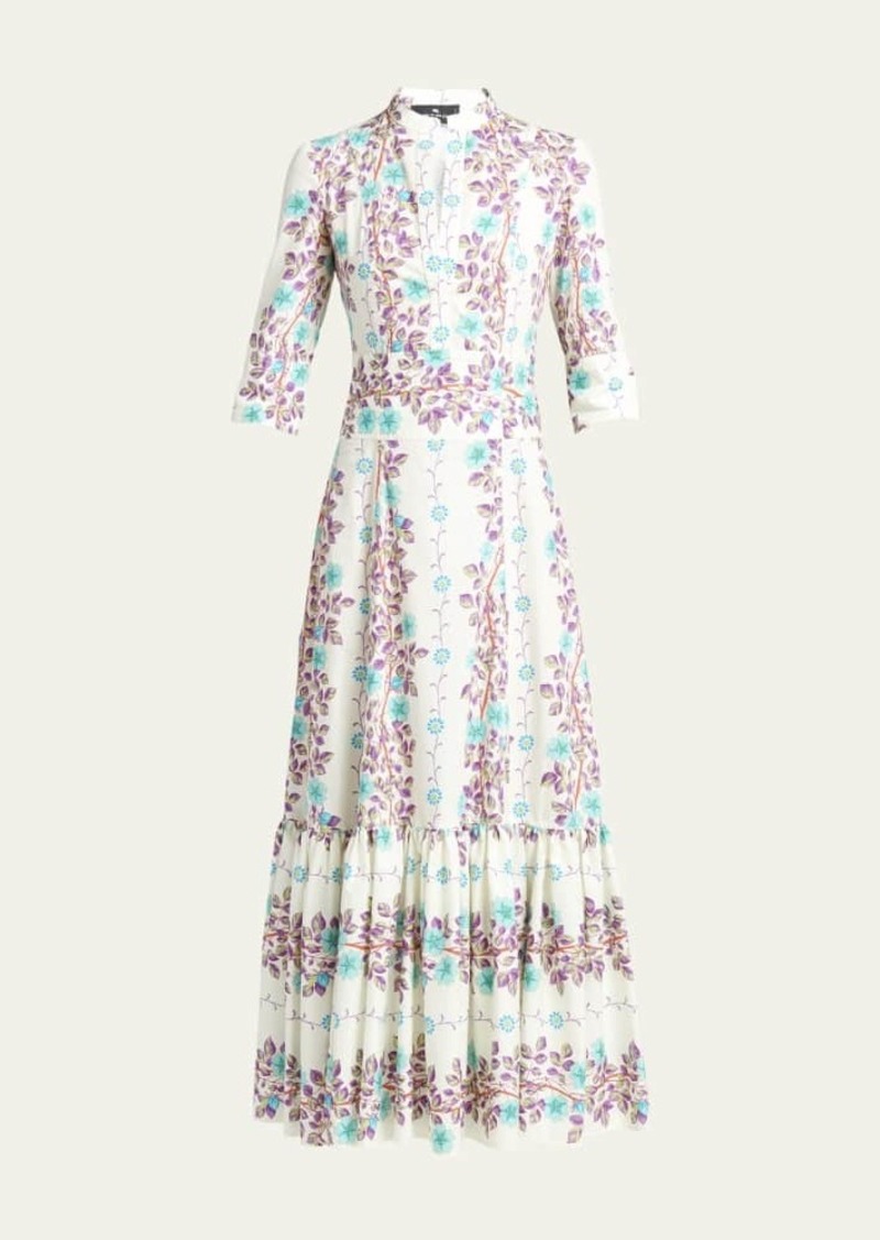 Etro Vine Floral 3/4-Sleeve Cotton Midi Dress