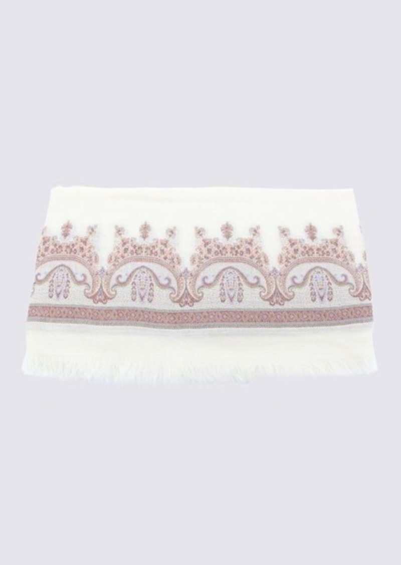 ETRO WHITE MULTICOLOUR COTTON-WOOL BLEND SHAAL SCARF