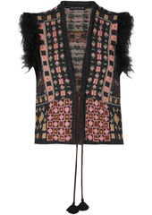 Etro Woman Faux Fur-trimmed Jacquard-knit Vest Charcoal