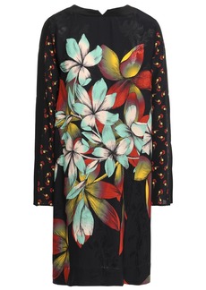 Etro Woman Paneled Floral-print Satin-jacquard And Crepe De Chine Dress Black