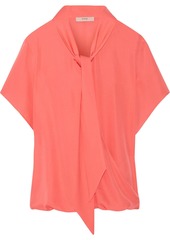Etro Woman Pussy-bow Silk Crepe De Chine Top Coral