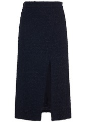 Etro Woman Split-front Cotton-blend Bouclé-tweed Skirt Midnight Blue