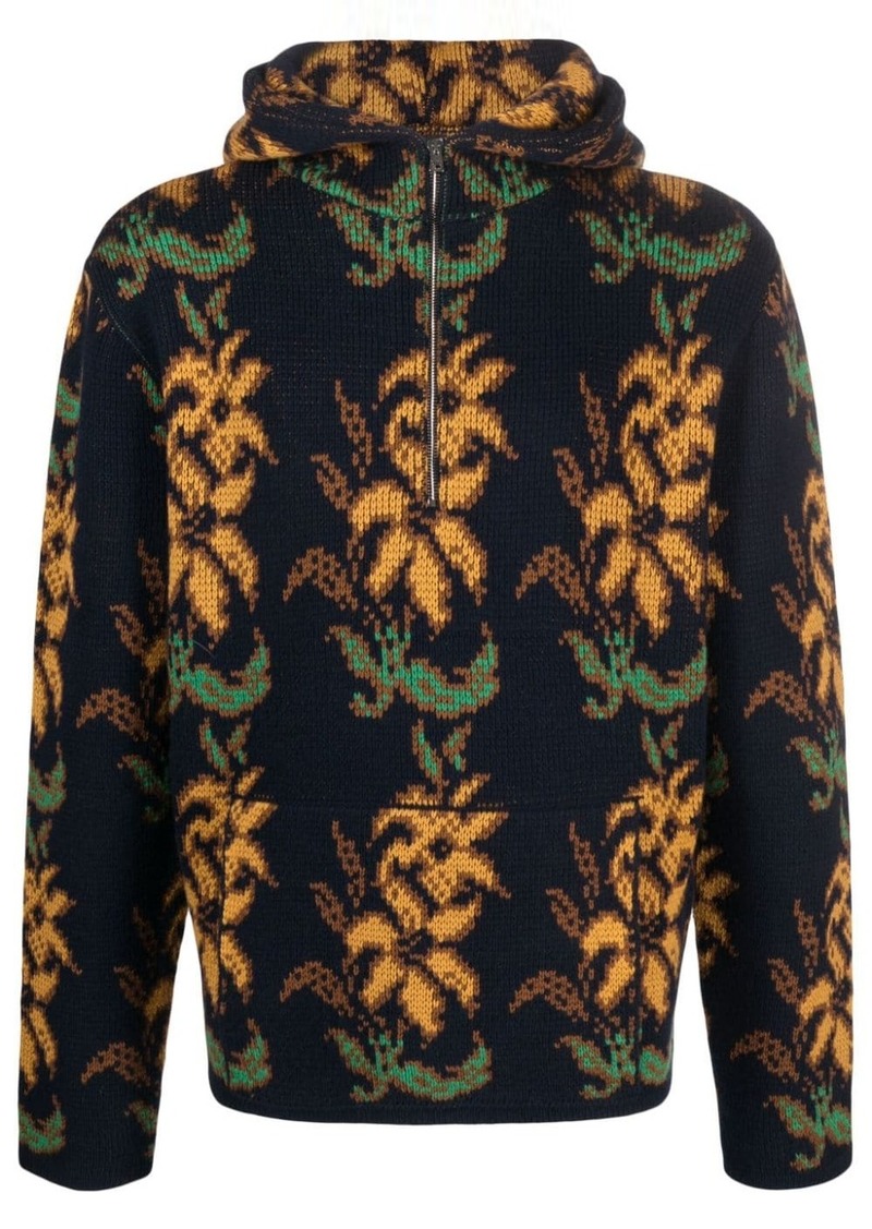 Etro floral-intarsia virgin wool hoodie