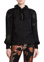 Etro Floral Jacquard Ruffle Blouse