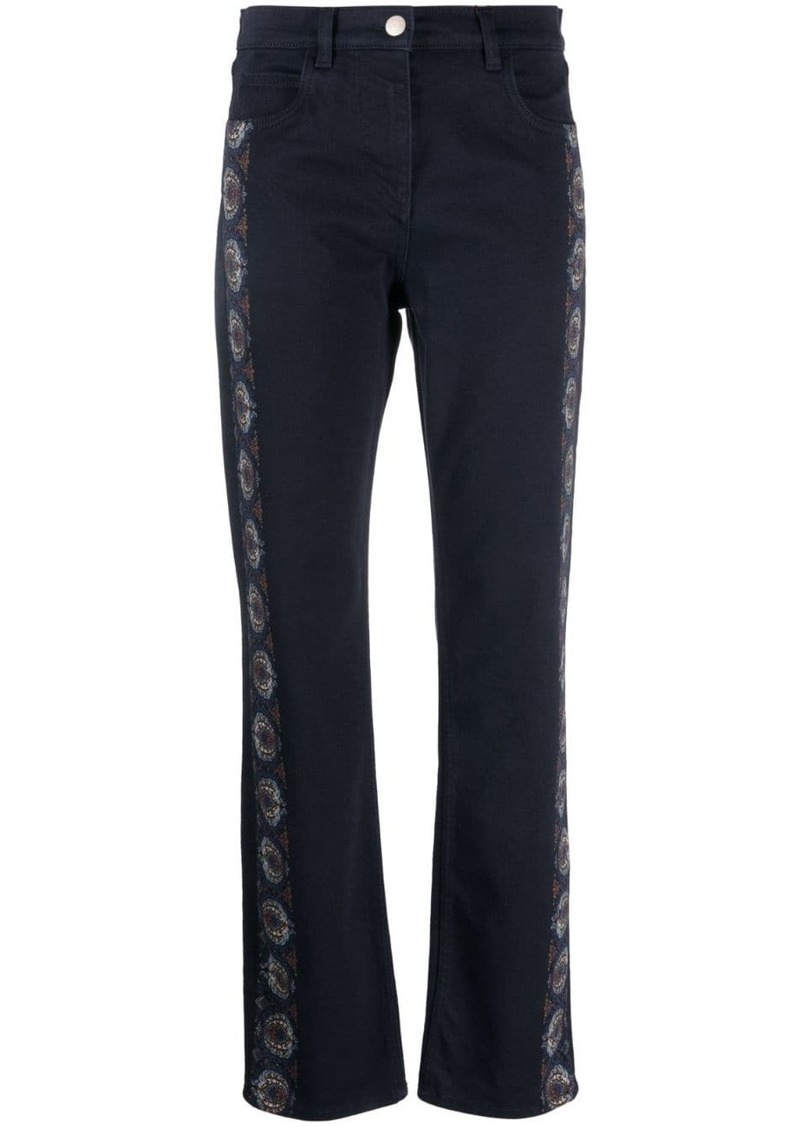 Etro floral-stripes straight-leg jeans