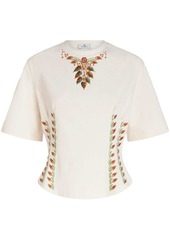 Etro foliage-embroidered cotton T-shirt