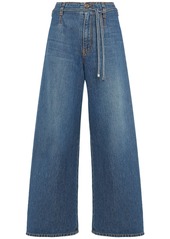 Etro High Rise Denim Wide Jeans W/ Straps