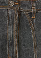 Etro High Rise Denim Wide Jeans W/ Straps