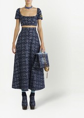 Etro jacquard denim A-line midi skirt