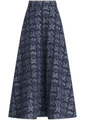 Etro jacquard denim A-line midi skirt