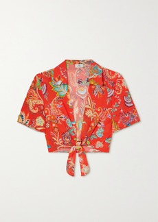 Etro May Cropped Tie-front Printed Crepe Blouse