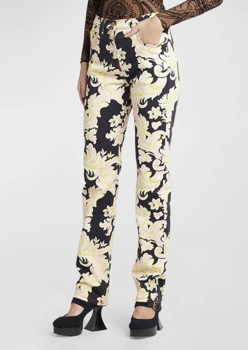 Etro Mid-Rise Tropical-Print Straight-Leg Jeans