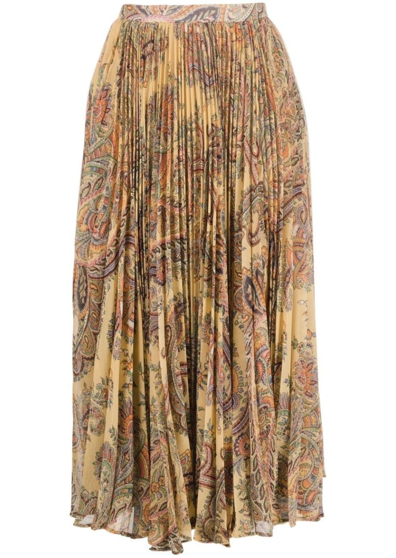 Etro paisley-print pleated silk midi skirt