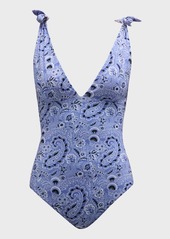 Etro Paisley-Printed V-Neck One-Piece Swimsuit 