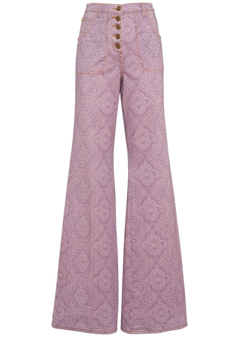 Etro Printed Cotton Denim Flared Jeans