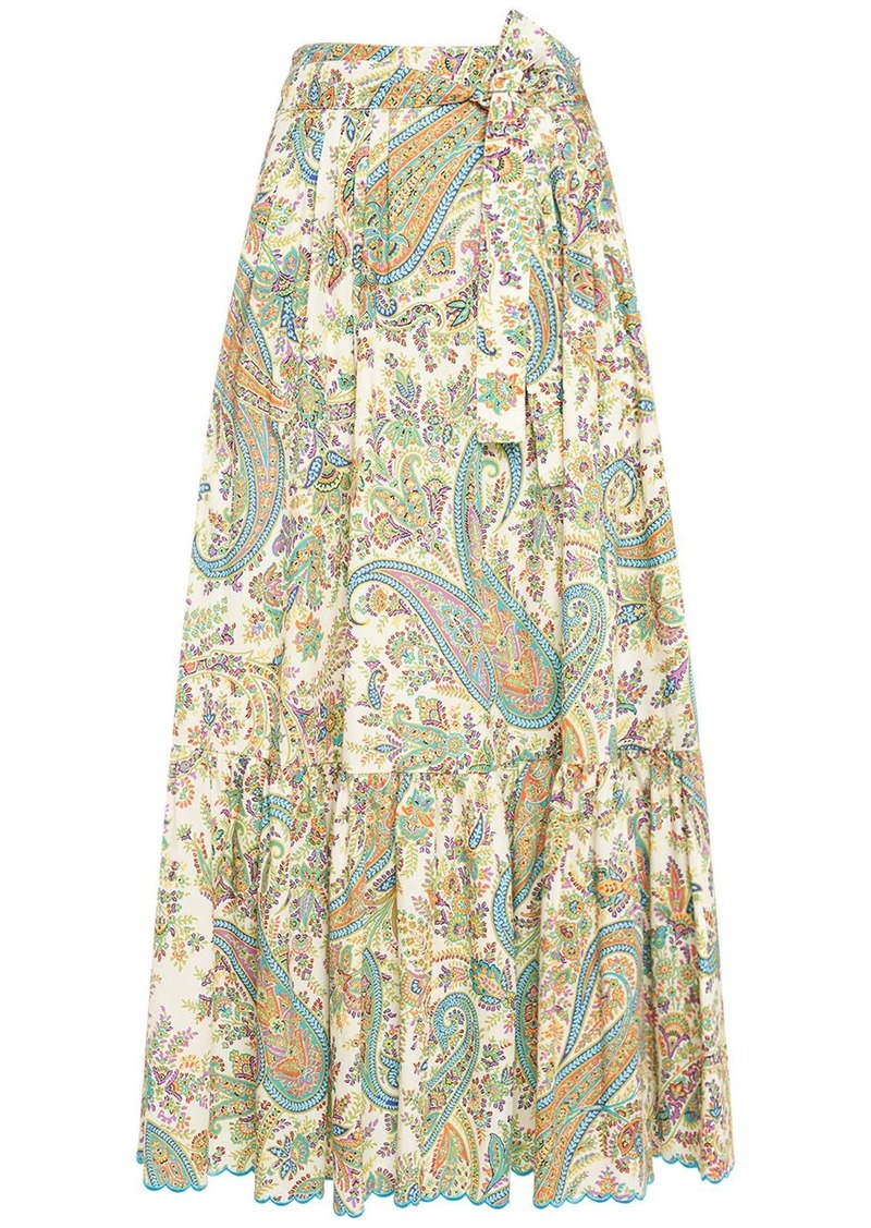 Etro Printed Cotton High Rise Midi Skirt