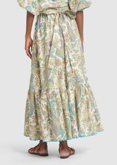 Etro Printed Cotton High Rise Midi Skirt