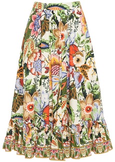 Etro Printed Cotton Ruffled Midi Skirt