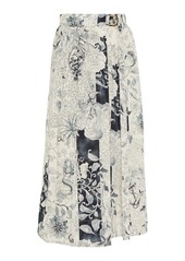 Etro Printed high-rise silk midi skirt