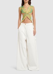 Etro Printed Mesh Draped Top