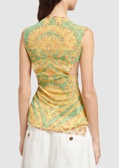 Etro Printed Mesh Draped Top