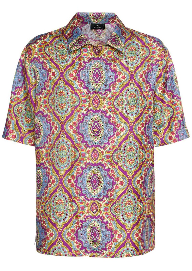 Etro Printed Silk Short Sleeve Bowling Shirt