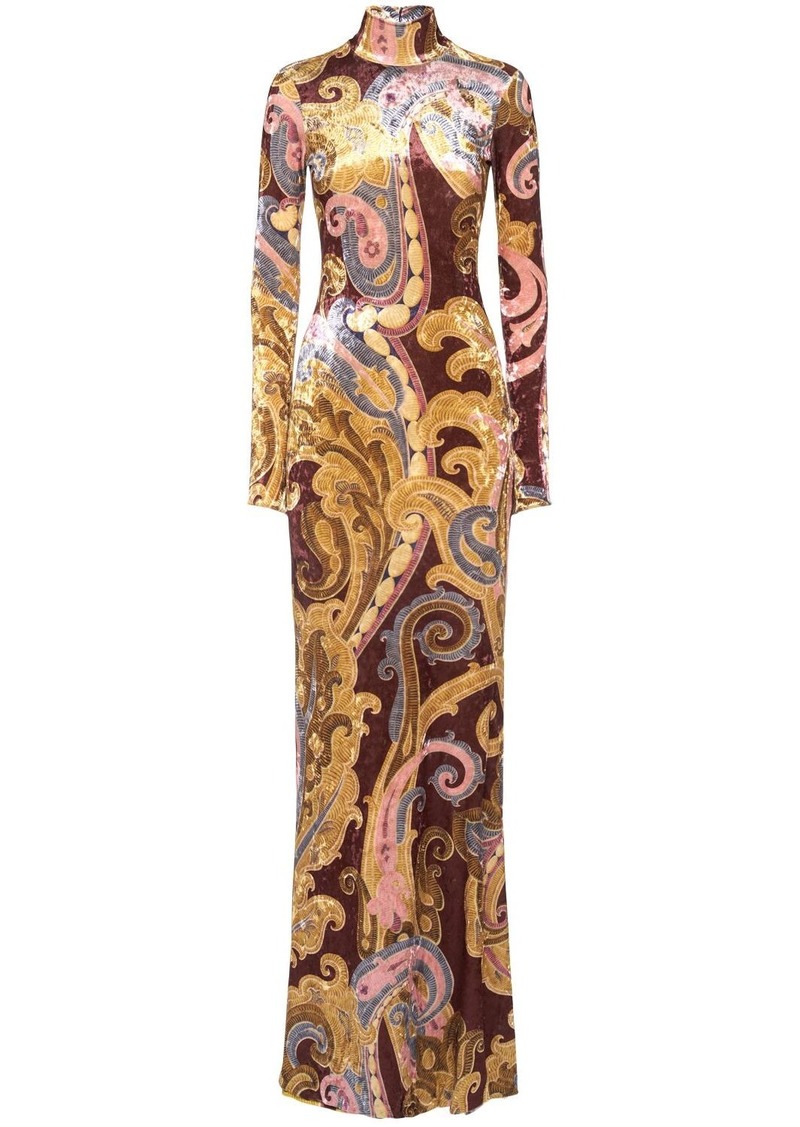 Etro Printed Velvet Long Dress