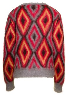 Etro Red Sweater with Intarsia-Knit Geometric Pattern in Brushed Wool Blend Woman