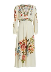 Etro Santa Barbara Floral A-Line Long Puff-Sleeve Maxi Dress