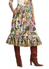 Etro Tree of Life Cotton Floral Midi-Skirt