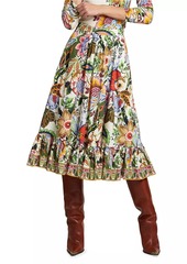 Etro Tree of Life Cotton Floral Midi-Skirt