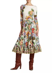 Etro Tree of Life Cotton Floral Midi-Skirt