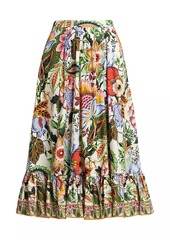 Etro Tree of Life Cotton Floral Midi-Skirt