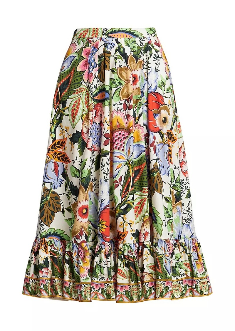 Etro Tree of Life Cotton Floral Midi-Skirt