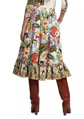 Etro Tree of Life Cotton Floral Midi-Skirt