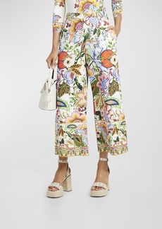 Etro Tree of Life Cropped Cotton Wide-Leg Pants