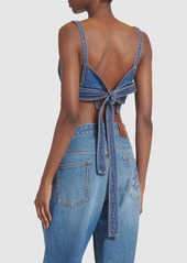 Etro Wraparound Denim Triangle Crop Top