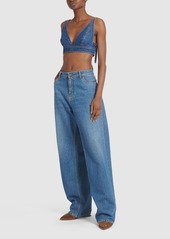 Etro Wraparound Denim Triangle Crop Top