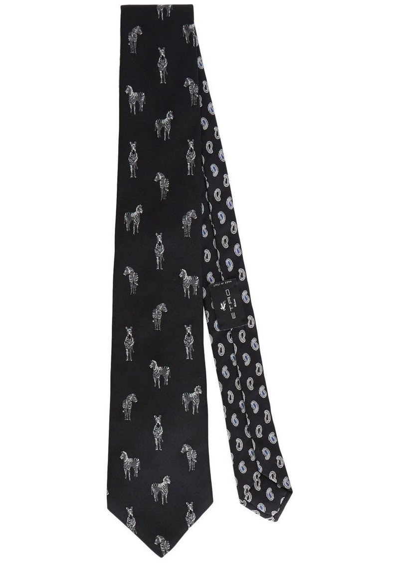 Etro zebra-print silk tie