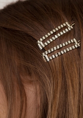 Ettika Black and Clear Crystal Rectangle Hair Barrettes - Gold