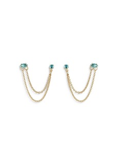 Ettika Blue Crystal & Looped Chains Double Piercing Drop Earrings in 18K Gold Plated