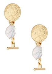 Ettika Coin Freshwater Pearl Drop Earrings