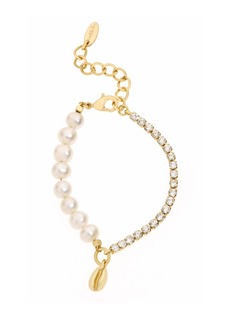 Ettika Cowrie Shell, Cultivated Freshwater Pearl Glass Bracelet - Gold-Plated