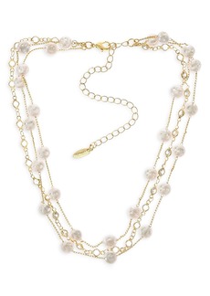 Ettika Dressed In Pearls Cubic Zirconia & Imitation Pearl Layered Collar Necklace in 18K Gold Plated, 15-20